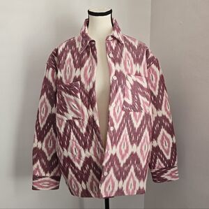 NWT Molly Bracken Pink and Cream Quilted Cotton Oversized Jacket Size Med